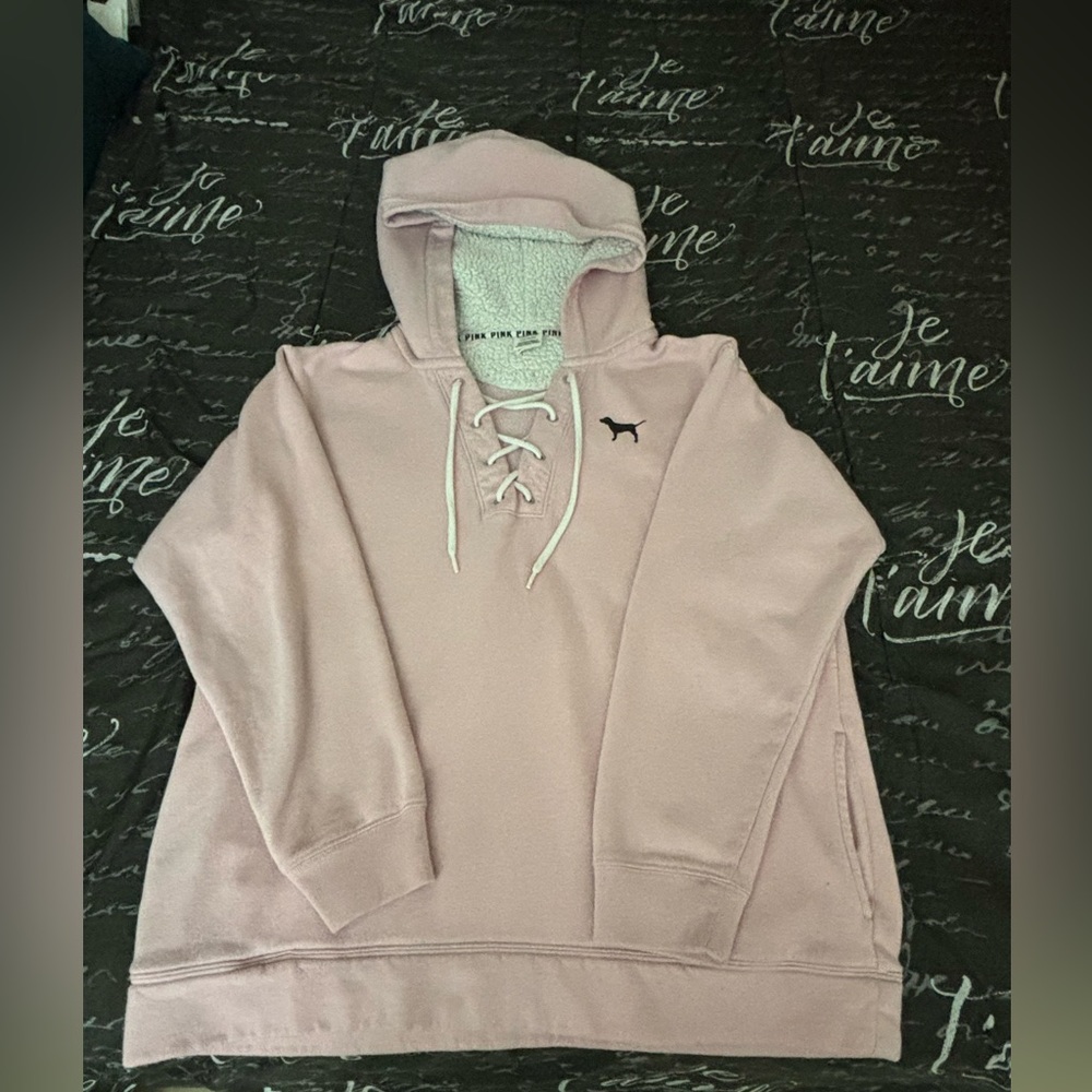 PINK Victoria's Secret Mauve Lace-Up Hoodie - Picture 2 of 6